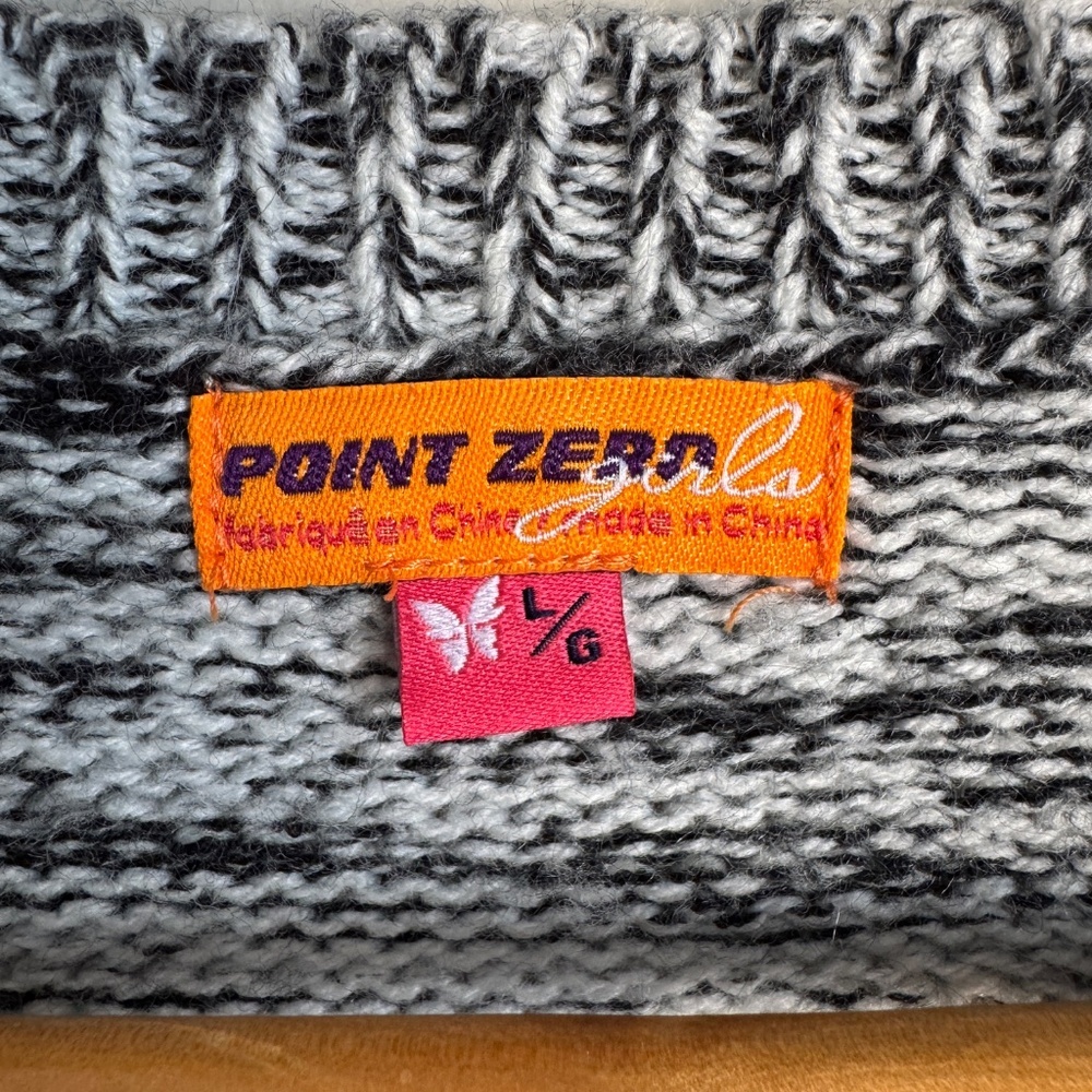 POINT ZERO GIRLS Long Sleeve Owl Knit Sweater Salt & Pepper Size Large Animal - Picture 4 of 12
